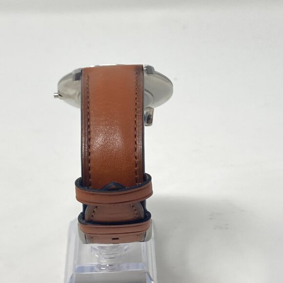 Fossil Minimalist Watch Men MISSING CROWN 44mm Silver Tone Blue Dial Leather - Picture 8 of 16